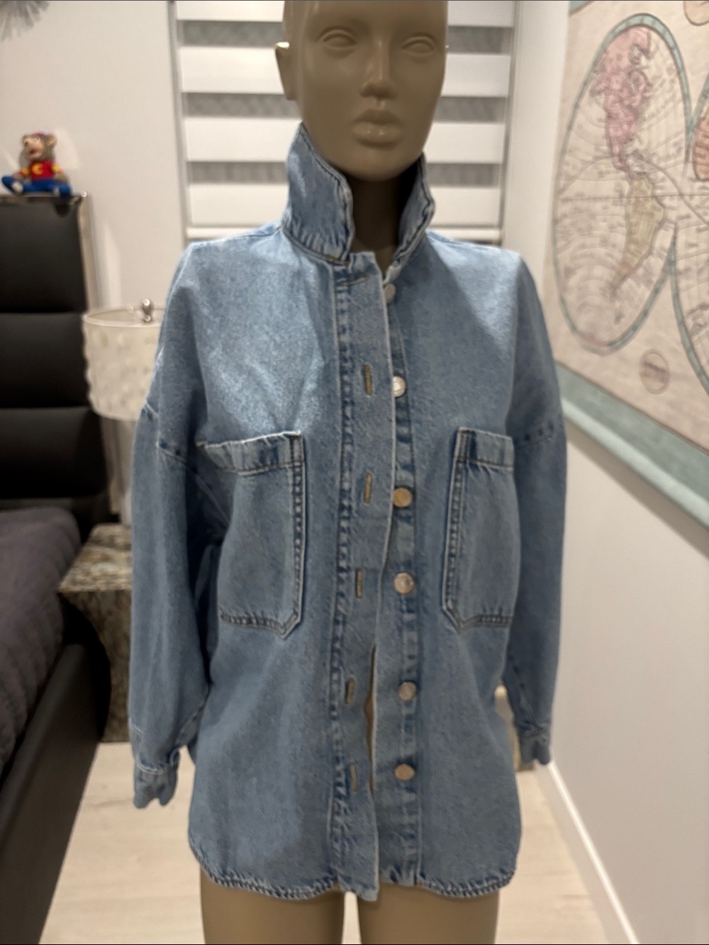 Zara Light Blue Denim Button-Up Jacket